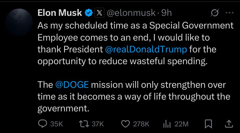 Elon Musk Exits government Position 