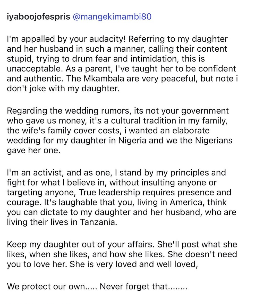 Aura For Aura: Iyano Ojo Drags Tanzania Media Personality, Mage Kimambi over Priscy And Jux’s Call Out!