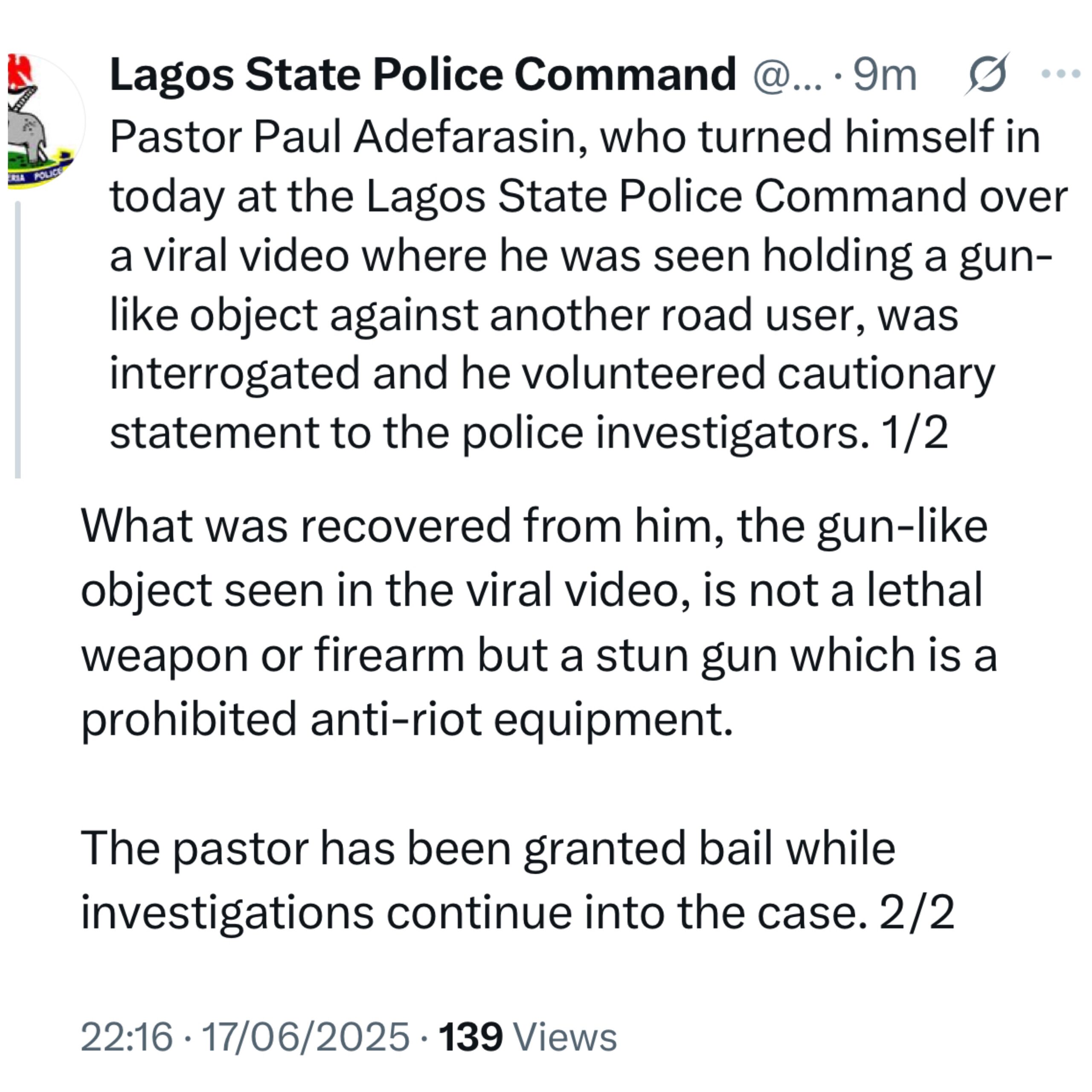 “It was Not a Lethal Weapon, But A Stun Gun” - Police Gives Update On Pastor Paul Adefarasin’s Investigation