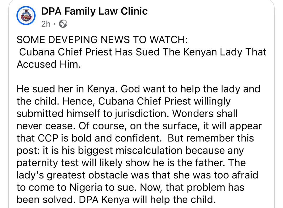 Cubana ChiefPriest Slams Alleged Baby Mama, Hellen, With Defamation Suit
