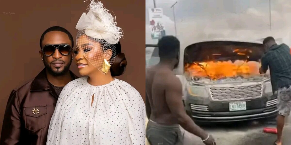 Darey Art Alade's Car Burns to Ashes On Third Mainland Bridge